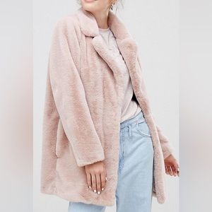 ASOS New Look Faux Fur Coat XS - Nude/Blush